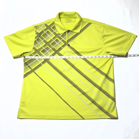 PGA Tour Vibrant Neon Green Golf Polo Size L Shirt Geometric Pattern Excellent - Picture 2 of 7